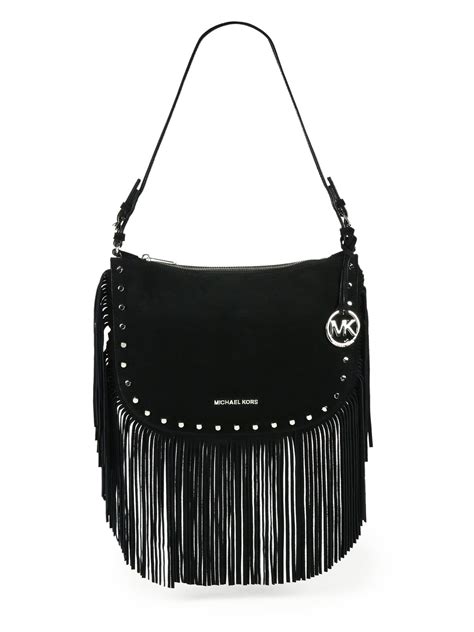 michael kors black fringe handbag|Michael Kors small black handbag.